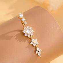 1 Stück 5-zackiger Stern Blumen 3-teiliger Anhänger mit 21 Zirkonia Edelstahl Bauchnabelpiercing Ring, klassischer Bauchnabel Piercing Schmuck für den täglichen Gebrauch