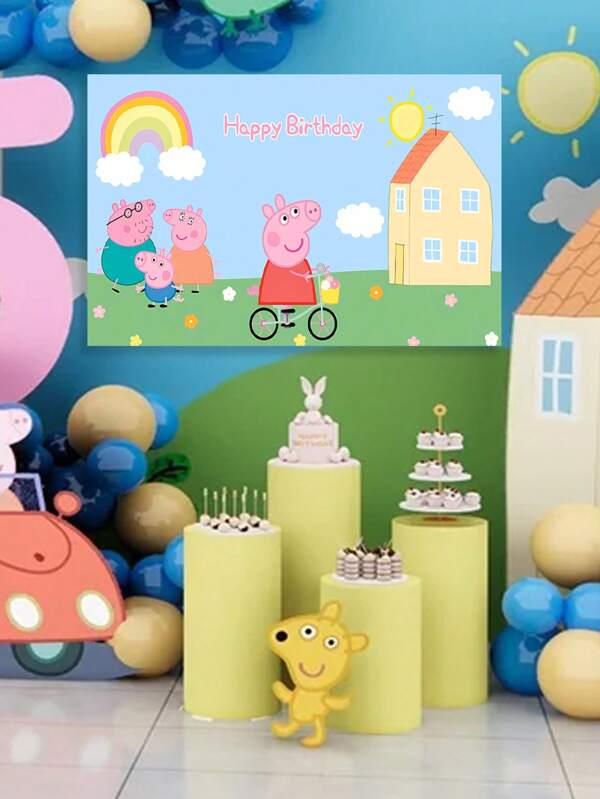 Peppa Pig Toile de fond thème Peppa Pig pour anniversaire, articles de décoration pour fête d'anniversaire