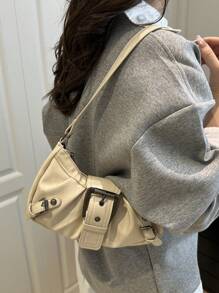 1pc Women's Retro Biker Punk Style Rivet Decor Adjustable Strap Large Capacity Soft Faux Oiled Leather Ombre Color One Shoulder Underarm Bag, Suitable For Work, Commute, Date, Party , Goth