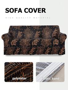 1pc Printed Ruffled Elastic Sofa Cover, Dust-Proof & Dirt-Resistant, Stretch Full Coverage Sofa Protector, Home Decor, Machine Washable - Black - View 3