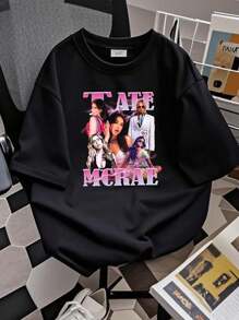 180g Pure Cotton Tate McRae Gift For Fan T Shirt Full Size S-5XL For Women Versatile Soft Designer Clothes Graphic Top For Everyday Wear Men Summer Fashion Unisex Print Round Neck Short Sleeve Stylish Stretched Casual Breathable Slightly Streetwear Comfortable - 黑色 - 查看 3