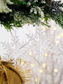 12 buc decorațiuni pentru brad de Crăciun, pandantiv transparent cu fulg de zăpadă de Crăciun, pandantiv creativ cu cerb, pandantiv pentru brad de Crăciun, pandantive transparente acrilice de interior pentru decorațiuni de Crăciun pentru ușă și fereastră, decor de cameră de iarnă