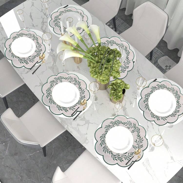 2/4pcs European Embroidered Floral Placemats, Rustic Round Placemats, Handmade Embroidered Placemats 14.96inch, Green Canvas Tablecloth, Suitable For Placemats, Weddings, Banquets Decor - Multicolor - View 4