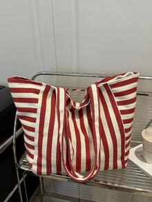 2026 New Retro Style Striped Canvas Bag, Large Capacity, Versatile Use, For Work, School And Outdoor Activities, Can Be Used As A Backpack - Grey - View 9
