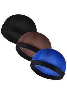 3pcs Solid Color Satin Elastic Shower Cap, Soft Breathable Hair Wrap, Sleeping Cap, Unisex Suitable For Sleeping, Shower, Sports, Hip-Hop Enthusiasts - Multicolor - View 14