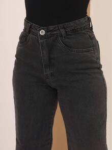 Calça Jeans Feminina Wide Leg Cintura Alta Tecido Grosso Elegante Confortável Vintage 100% Jeans Algodão