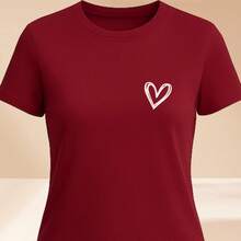 Women's Basic T-Shirt Cute Heart 100% Cotton Various Colors - 紫紅色 - 查看 2