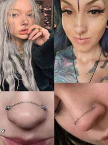 Inele de nas lanț șuruburi din oțel inoxidabil piercing bijuterii pentru femei și bărbați 18G 20G peste nară bijuterii zirconiu cubic inele de nas dublu șurub argintiu auriu