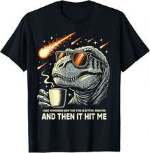 T-Rex Dinosaur Drinking Coffee Meme Graphic Tees Men's T-Shirt, Soft And Breathable Short Sleeve, Perfect For Daily Wear, Outdoor Activities, Travel, And Casual Style, Comfortable All-Day Fit! - 黑色 - 查看 1