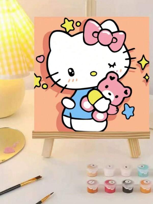 Sanrio 1 Stück Sanrio Hello Kitty DIY Cartoon Digital Ölgemälde Set, inklusive Pinsel, Palette und Leinwand, geeignet zum Ausmalen, für Anfänger Malerei, Heimdekoration und Raumgestaltung, Landschaftsmalerei dekorative Malerei