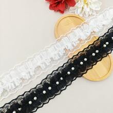 1pc 4.5cm Glass Bead Pleated Mesh Fabric Ruffle Chiffon Trim Sewing Accessory, DIY Ribbon Pleated Ruffle Headband Decor - Multicolor - View 3