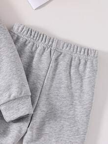 Toddler Heart Print Crew Neck Sweatshirt And Flare Pants Set - Grey - View 5