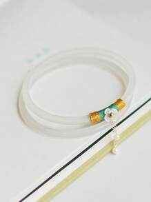 2 件复古风格手镯，彩色仿玉风铃手镯，适合女性日常佩戴（请根据手臂粗细仔细检查尺寸） - 彩色 - 查看 3