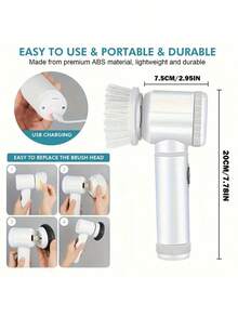 1 Set Electric Cleaning Brush,Waterproof Electric Spin Scrubber,Handheld Kitchen Cleaner Cordless,Spinning Cleaning Brush,Power Scubber Bathroom Rechargeable Scrub Brush,Automatic Rotating Power Cleaning Brush Scrubber For Cleaning,Kitchen,Bathroom,Home,Household Suppliers - White - View 2