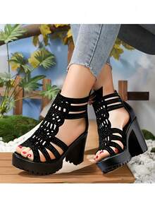 Women Heeled Sandals - Black - View 1