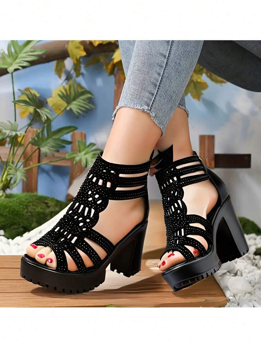 Women Heeled Sandals - Black - View 1