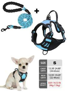 High Reflective Dog Harness Leash Collar Set, Adjustable Padded Dog Vest, Reflective Non-Obstructive Pet Oxford Vest With Front & Back Easy Control Handles, Comfortable, No-Choke Design Pet Vest Leash Collar Set - Ideal Choice For Outdoor Adventure, Multiple Sizes - Suitable For Small, Medium And Large Pets (If In Doubt Between 2 Sizes, Opt For The Larger Size As It Can Be Adjusted)