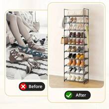 8 Tier Shoe Rack, Floor Standing Shoe Rack, Simple To Assemble Shoe Storage Organizer, Stackable Space Saving Shoe Organizer, Large Capacity Organizer For Multiple Pairs Of Shoes, Living Room Dorm Room Rental Housing - Black - View 4