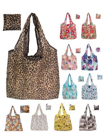 1pc Reusable Grocery Shopping Bag,Foldable Tote Bag With Handles,Large Capacity Shopper Bag,Foldable Tote Bag,Multi Functional Storage Bag,Shopping Bag, Folding Bags,Supermarket Shopping Bags,Creative Portable Printed Hand-Held Storage Bags,For Carrying Groceries, Shopping