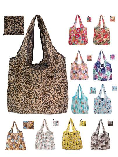 1pc Reusable Grocery Shopping Bag,Foldable Tote Bag With Handles,Large Capacity Shopper Bag,Foldable Tote Bag,Multi Functional Storage Bag,Shopping Bag, Folding Bags,Supermarket Shopping Bags,Creative Portable Printed Hand-Held Storage Bags,For Carrying Groceries, Shopping