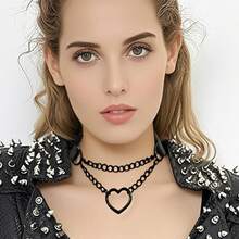 Love Heart Choker Collar Necklace, Adjustable Leather Punk PU Necklace Goth Choker Soft Collar Chain For Women
