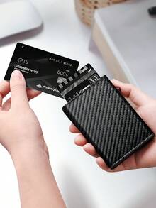 1 件时尚黑色 RFID 钱包安全卡存储轻松弹出访问男士理想礼物钱包迷你钱包钱包卡钱包钱包钱钱包 Magsafe 钱包 - 黑色 - 查看 5