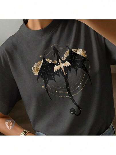 T-Shirt Mística com Dragão Alado | Estampa de Fantasia em 100% Algodão