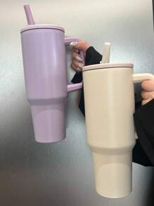 كوب فولاذي مقاوم للصدأ سعة 40 أونصة مع غطاء قش، مقبض مانع للانزلاق وحامل كوب للسيارة - احتفاظ بالثلج لمدة 34 ساعة، كوب سفر محكم الإغلاق للجيم والعمل والسيارة