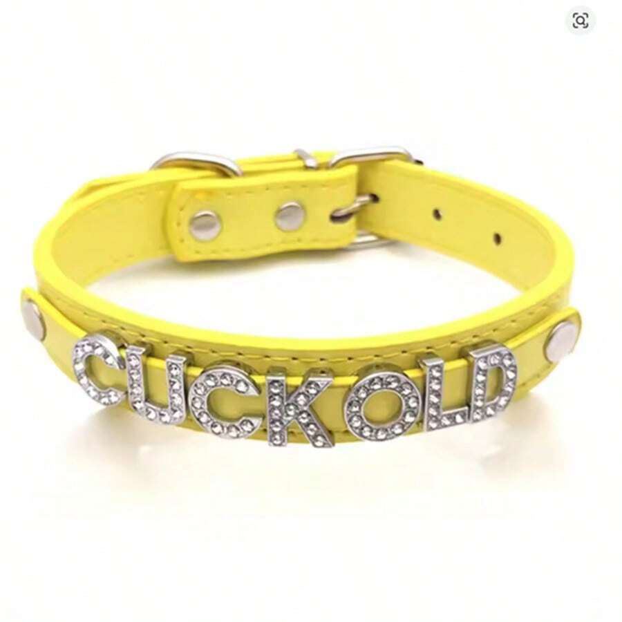 1pc Sexy Leather Letter Choker Necklace, Personalized Accessory For Roleplay Party - Multicolor - View 1