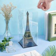 亚克力立方体展示盒，组装式立方体展示架，带黑色底座，防尘保护展示柜，适用于收藏品、纪念品、小雕像等。 - 黑色底 - 查看 5