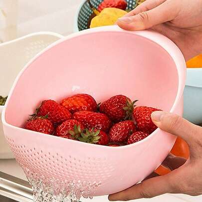1个厨房洗米器滤网漏勺塑料洗米碗蔬菜水果沥水篮