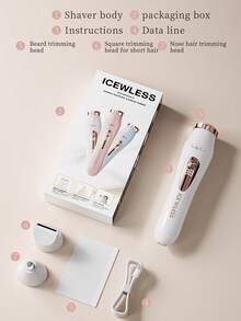 三合一多功能电动修容套装 - 女士美容剃须刀、腋下修剪器、电动鼻毛修剪器，可更换刀头，干湿两用，适用于比基尼部位、眉毛、鼻子、面部、腿部、腋下，便携式无线设计，带电量指示灯，女士理想礼物 - 彩色 - 查看 12