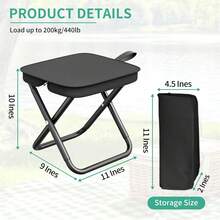 Portable Collapsible Stool & Folding Chair, Lightweight Portable Chair For Adults, Holds Up To 250LBS, Small Camping Stool For Hiking & Fishing - 黑色 - 查看 3