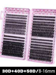 640pcs Individual Eyelash Clusters, High Capacity, 30D+40D+50D D-Curl Flare, 8-16mm, DIY Eyelash Clusters, Natural Makeup Effect, Thick & Long, Super Soft & Lightweight, Reusable, Single Strand Segmented False Eyelashes, Eyelash Extension Kit Includes Makeup Tools And 2 Eyelash Brushes, Suitable For Beginners For Home Or Outdoor Use, Applicable For Daily Life, Weddings, Parties, Music Festivals, Mother's Day And Other Occasions - 黑色 - 查看 4