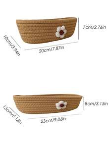 1/2 Giỏ đựng đồ hoạt hình dễ thương, Giỏ đựng đồ để bàn đan bằng dây thừng thủ công cho phòng trẻ em, lối vào, bàn trà, đồ trang trí nhà cửa - Màu Khaki - Xem 8