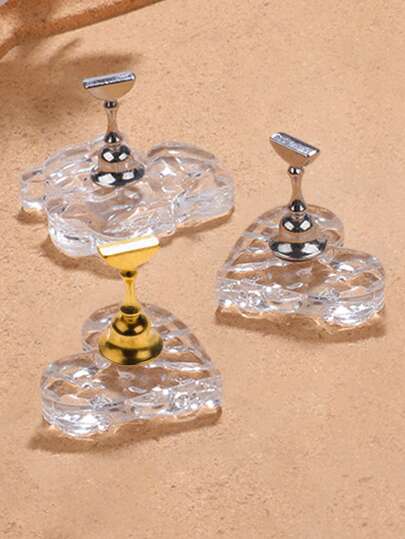 Beautizon Nailartlab 2件套亚克力创意爱心熊底座国际象棋棋子美甲托盘美甲工具，简约风格爱心熊元素设计美甲练习托盘工具，初学者美甲练习用品