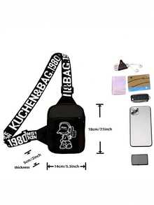 男士多功能运动单肩斜挎胸包，带USB充电口 - 黑色 - 查看 11