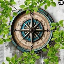 1pc 8x8 Inch Round Vintage Compass Metal Sign - High Definition Printing, Scratch-Resistant And UV-Resistant, Suitable For Home, Office And Cafe Decor - Waterproof And Rust-Proof, With Pre-Drilled Holes On Top, Bottom, Left And Right, Home Decor ,Room Decor,Wall Decor Gifts Birthday Graduation - 彩色 - 查看 6