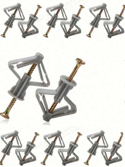 20/40/80pcs Grey Hollow Wall Anchors, Butterfly Expansion Anchors Without Screws, Drywall Screws, Plugs Suitable For 8-12mm Thick Boards, Nylon Plastic Expansion Bolts, Drywall Butterfly Screws, Plastic Expansion Sleeves For Hollow Wall