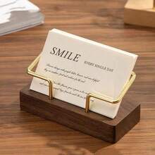 1PC Walnut & Beech Wood Business Card Holder - Premium Solid Wood Desk Organizer For Office/Executive Gift,For School Supplies,Back To School - Multicolor - View 1