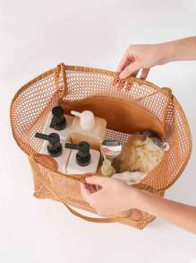 حقيبة شبكية للشاطئ، حقيبة سعة كبيرة، حقيبة تخزين للسفر، حقيبة محمولة متعددة الاستخدامات، خفيفة الوزن، مقاومة للماء، قابلة للطي، مناسبة للشاطئ والتسوق والسباحة والجيم والسفر والمدرسة، حقيبة كتف مائلة، حقيبة متشرد، حقيبة هلال القمر، محفظة، سلسلة مفاتيح أنمي، كاميرا، حقيبة مستحضرات تجميل للسفر واليومية