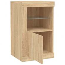 Larryhot Mueble auxiliar con luces  roble sonoma, bonito y práctico, ideal para almacenaje y decoración del hogar - Marrón - Ver 6