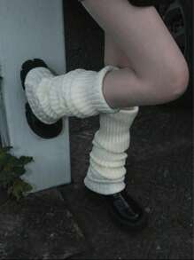 1 Pair Women Solid Color Warm Decorative Cute Leg Warmers, Suitable For Spring, Autumn And Winter, Cozy