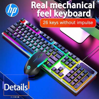HP KM300F Gaming Keyboard And Mouse Set Keyboard Mechanical Touch Mouse 1000DPI Adjustable Overall Colorful Backlight Synchronization Plug And Play First Choice For E-Sports Beginners