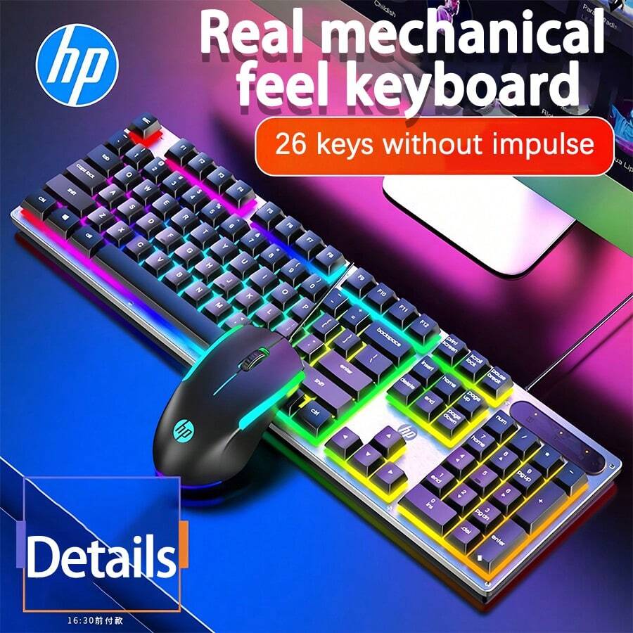 HP Bộ bàn phím và chuột chơi game KM300F Bàn phím cảm ứng cơ Chuột Có thể điều chỉnh 1000DPI Đồng bộ hóa đèn nền đầy màu sắc Cắm và chạy Lựa chọn hàng đầu cho người mới bắt đầu chơi thể thao điện tử - màu đen - Xem 1