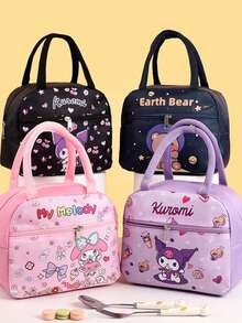 Sanrio Kuromi Student Insulated Lunch Bag, Thick Aluminum Layer, Cute Cartoon Insulated Food Bag, Large Capacity Waterproof Bento Box, Cute Gift Set, Suitable For Students