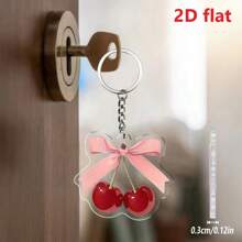 1 件 2D 亚克力双面蝴蝶结和樱桃图案吊坠钥匙扣包包饰品汽车配件可爱哥特 Y2k