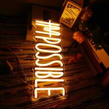 “I'M POSSIBLE” LED 霓虹灯，USB 供电壁挂灯，开关控制，多用途装饰，适用于卧室、健身房、办公室、游戏室、客厅、男人窝 - 无需电池