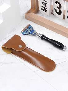 1pc Customized Razor Leather Case, Portable Shaver Storage Bag For Old-Fashioned Razor And Hair Removal Device - one-size - View 7