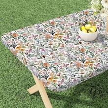1pc Floral Print Elastic Edge Tablecloth - Washable Polyester Outdoor Cover, Suitable For Camping, Picnics And Garden Parties - Vibrant Design, Indoor/Outdoor Use, Picnic Tablecloth - Black - View 5